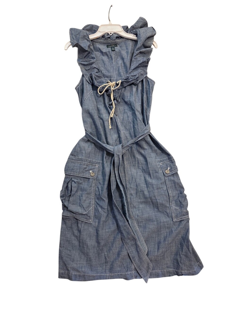 Lauren Ralph Lauren Blue Chambray Midi Dress with Utility Pockets
